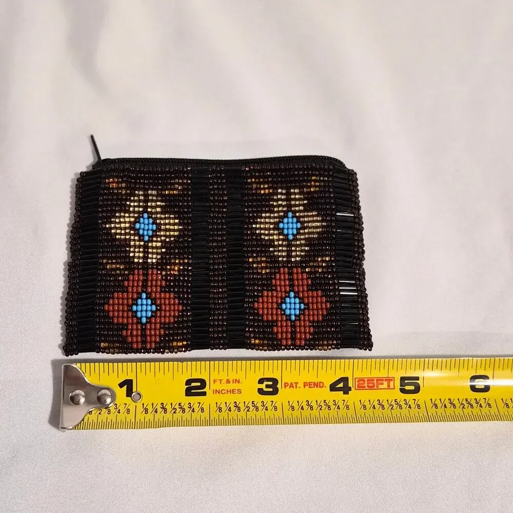 Vintage Beaded Coin Purse Boho Southwestern Geometric‎ Floral Seed Bead Pouch